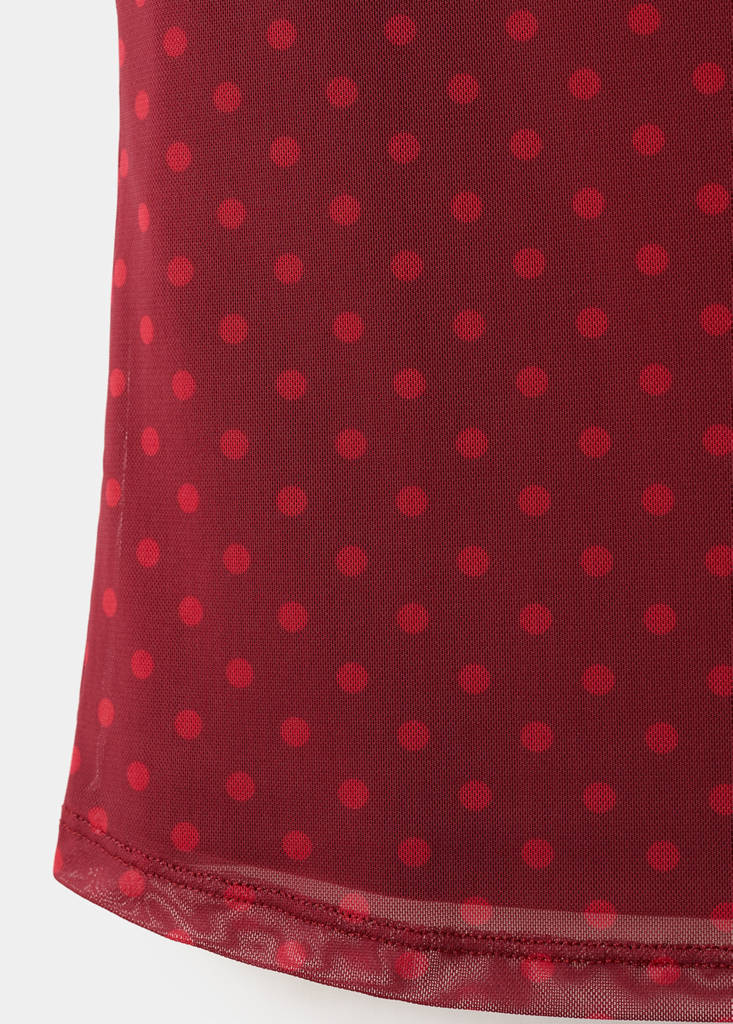 Polka dot print tulle top — Red