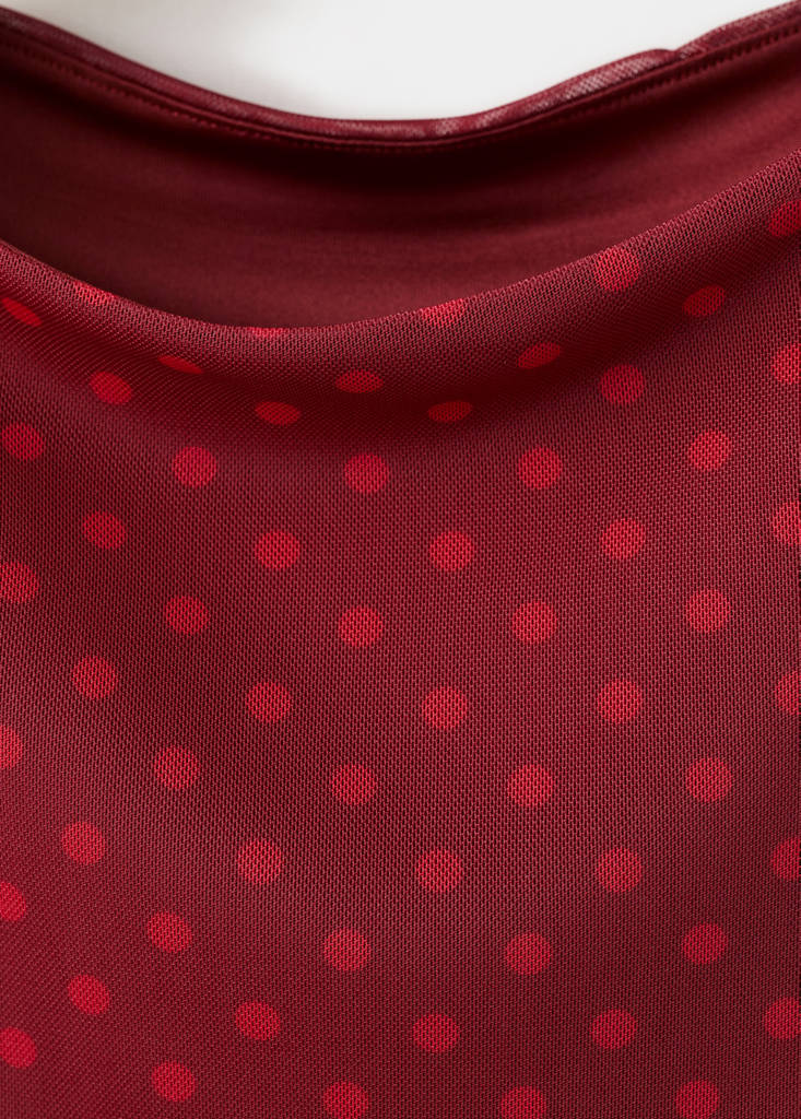 Polka dot print tulle top — Red