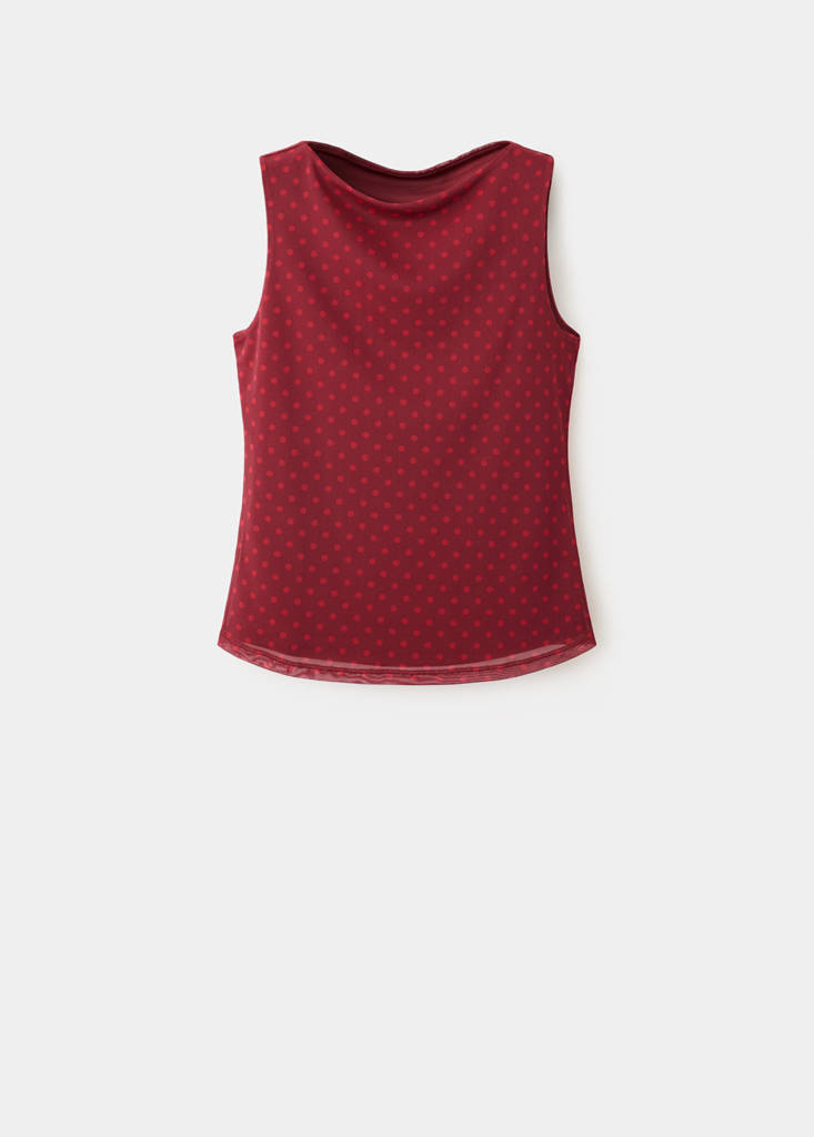 Polka dot print tulle top — Red