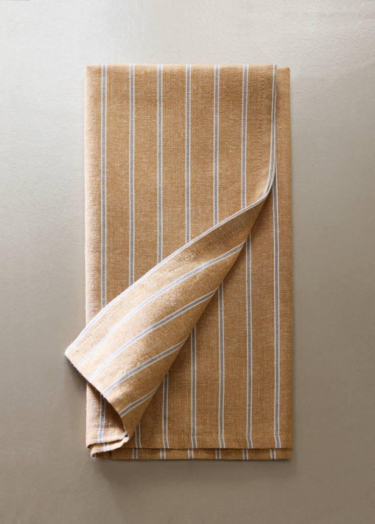 Printed striped cotton tea towels — Ochre