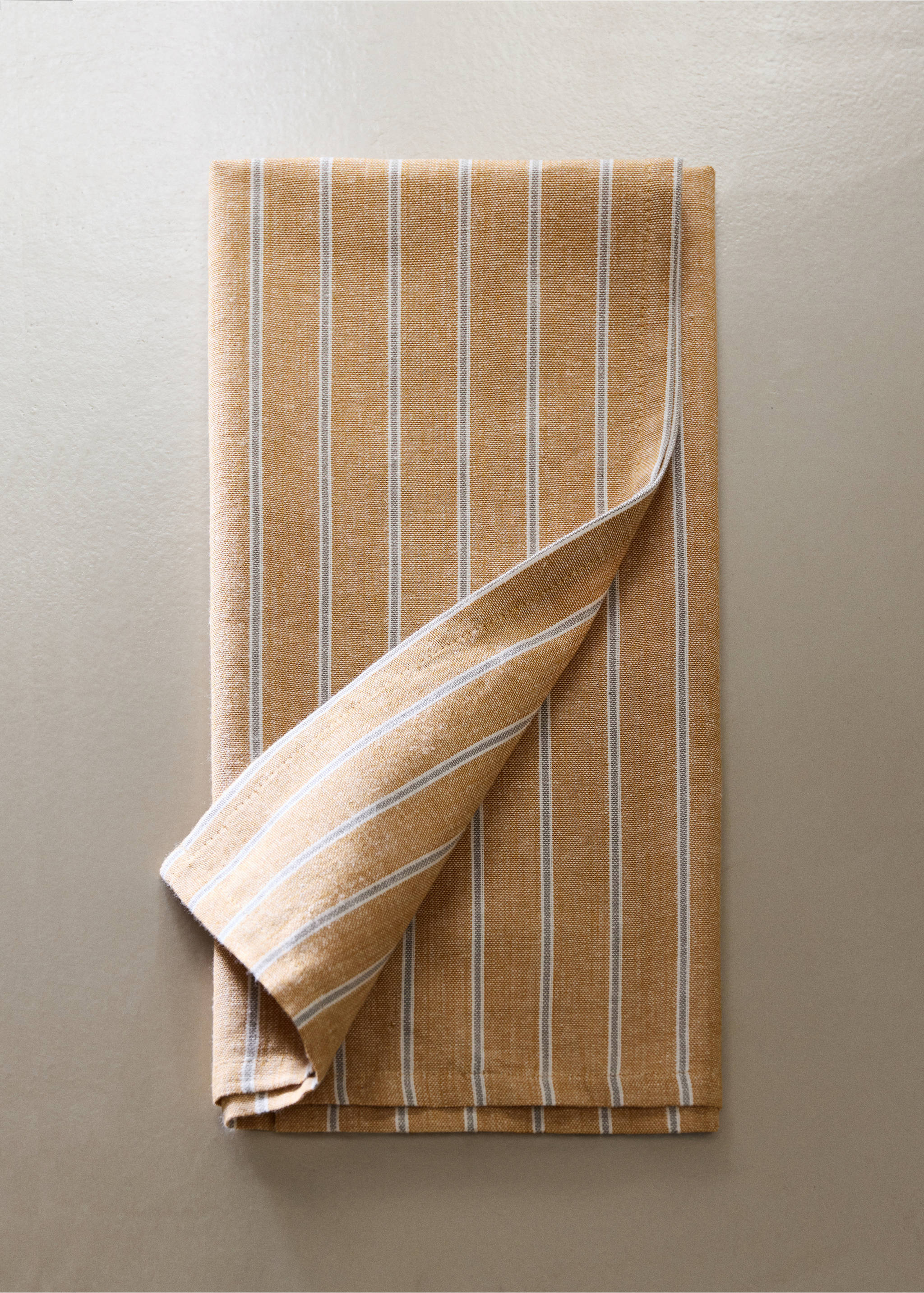 Printed striped cotton tea towels - General plane, Ochre. Ref: 37061473-00.
