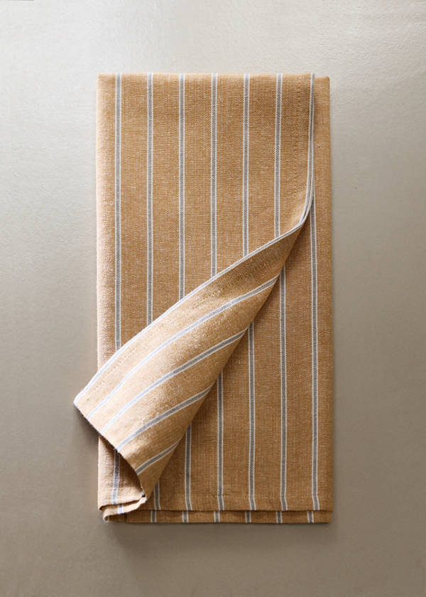 Printed striped cotton tea towels — Ochre