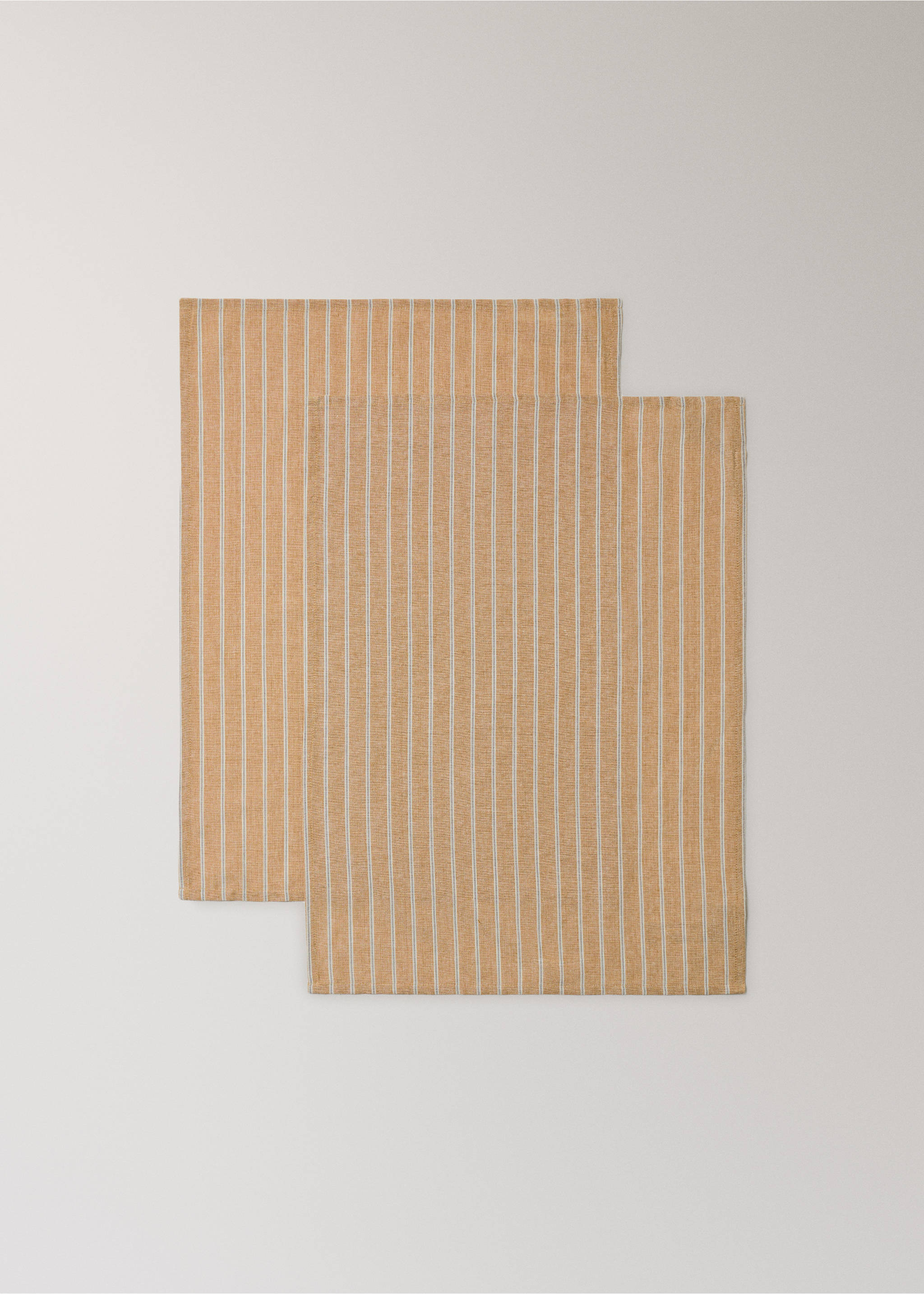 Printed striped cotton tea towels - Details of the article 1, Ochre. Ref: 37061473-00.