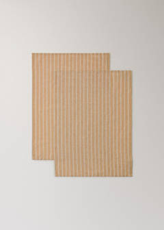 Printed striped cotton tea towels — Ochre 2