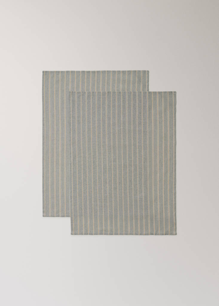 Printed striped cotton tea towels — Green