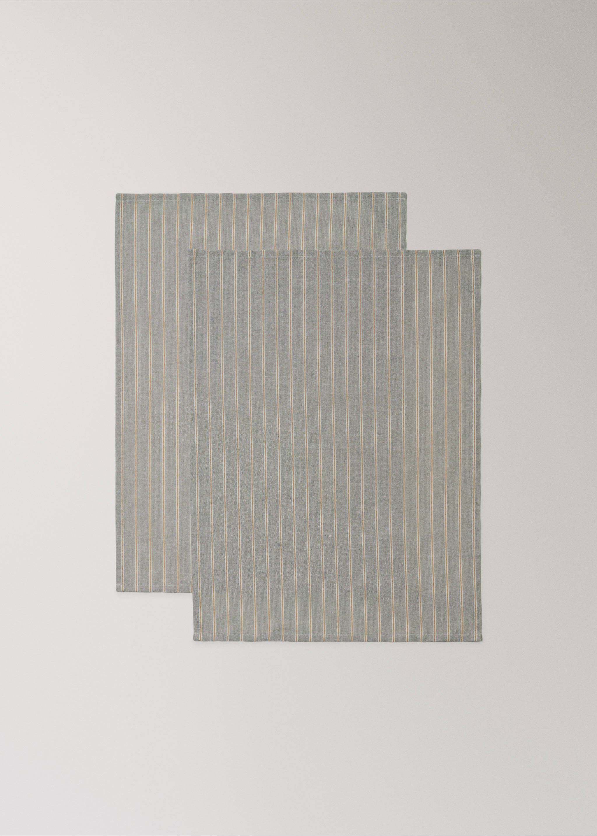 Printed striped cotton tea towels - Details of the article 1, Green. Ref: 37061473-00.
