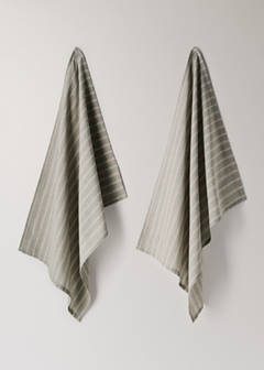 Printed striped cotton tea towels — Green 5