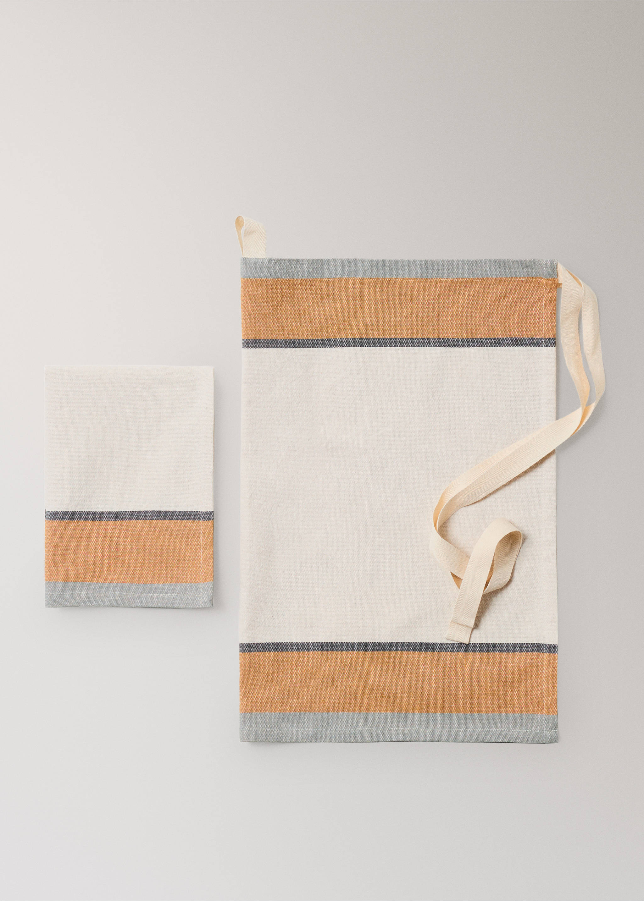 Striped cotton apron - Details of the article 3, Tobacco Brown. Ref: 37061475-00.