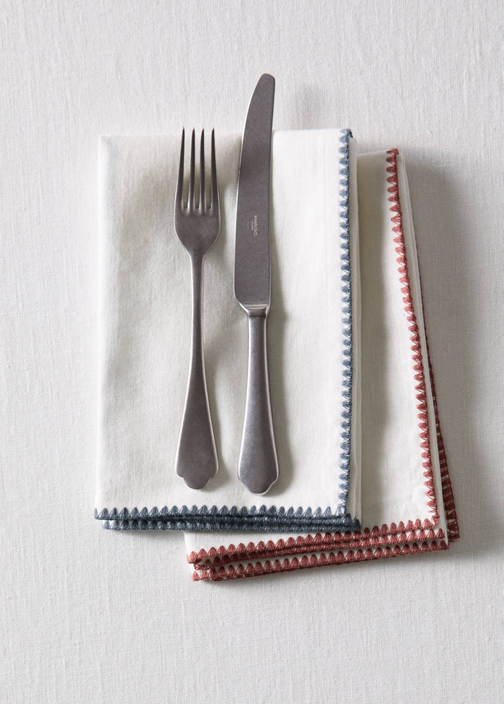 Linen cotton contrast napkins — Off White