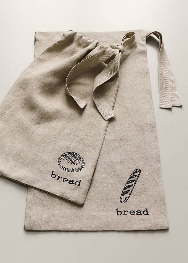 100% linen bread bag with printed print detail — Light/Pastel Brown
