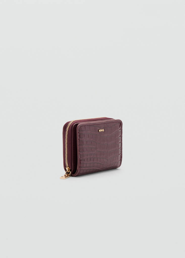 Medium glossy croc wallet — Burgundy