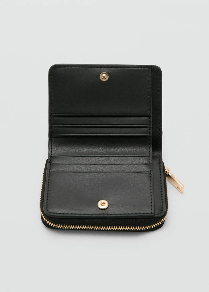 Medium glossy croc wallet — Black