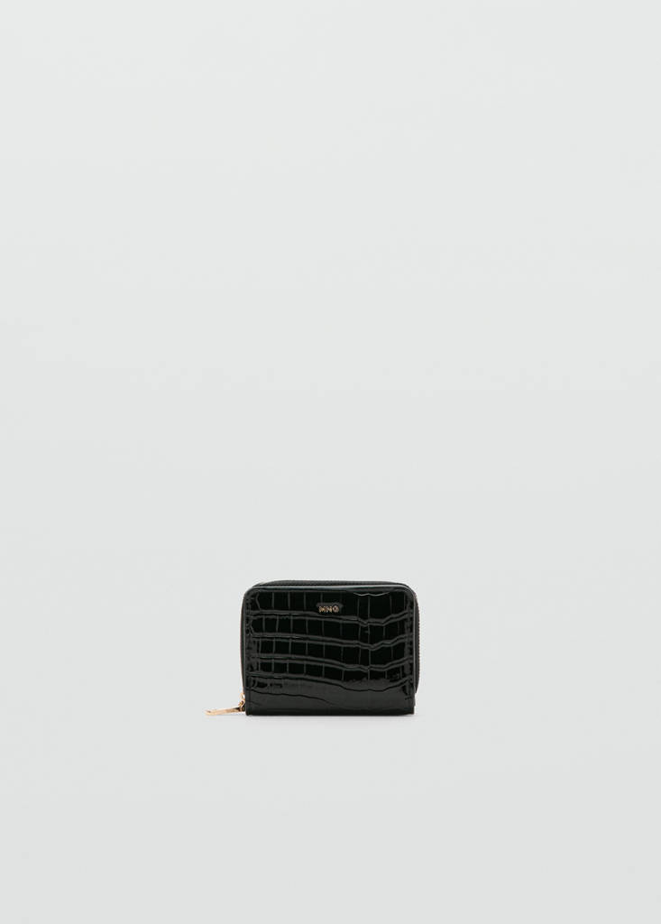 Medium glossy croc wallet — Black