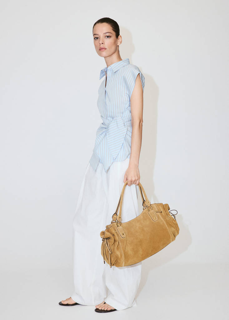 Lyocell striped blouse with bow detail — Sky Blue