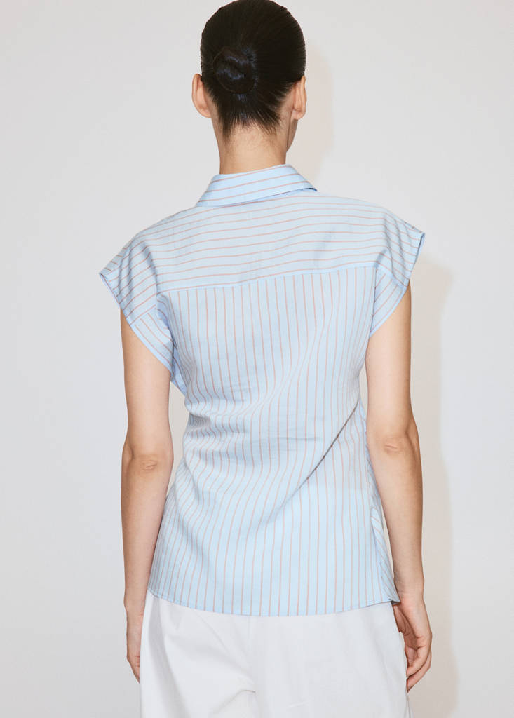 Lyocell striped blouse with bow detail — Sky Blue