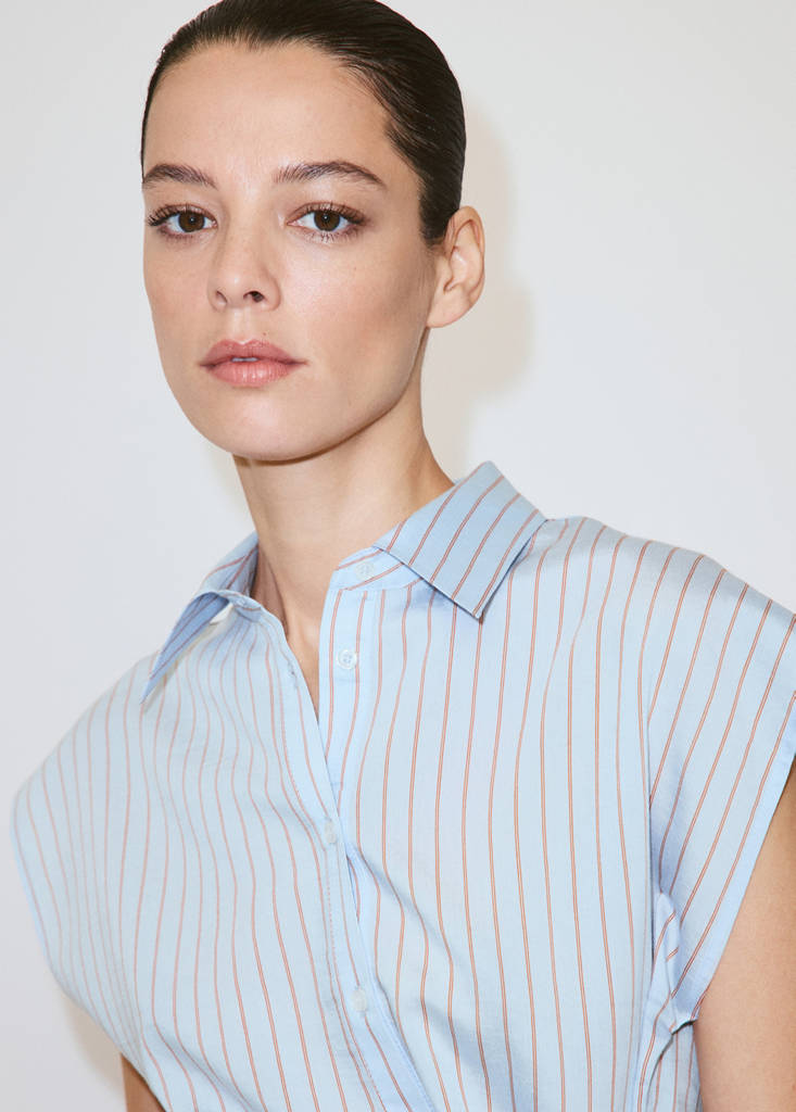 Lyocell striped blouse with bow detail — Sky Blue