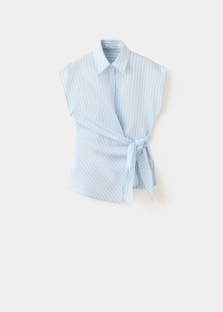 Lyocell striped blouse with bow detail — Sky Blue