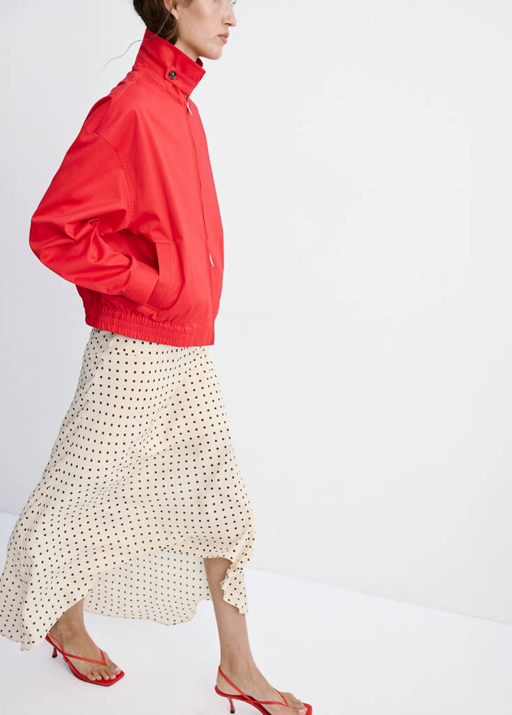 Polka dot skirt with asymmetric hem — Ecru