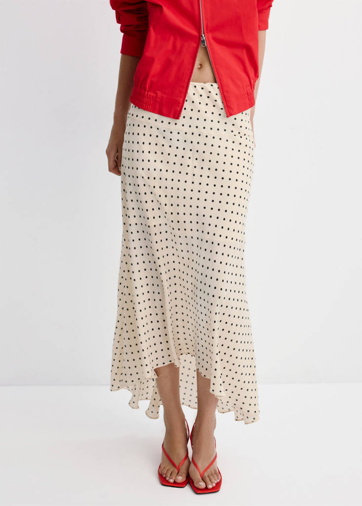 Polka dot skirt with asymmetric hem — Ecru