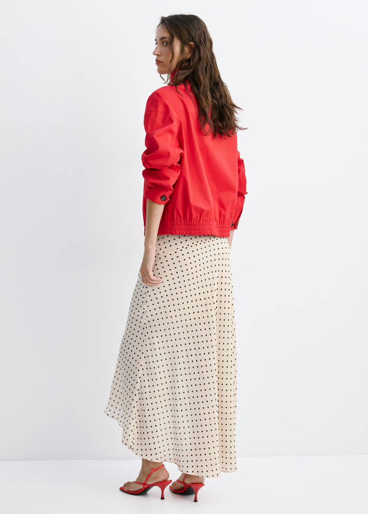Polka dot skirt with asymmetric hem — Ecru