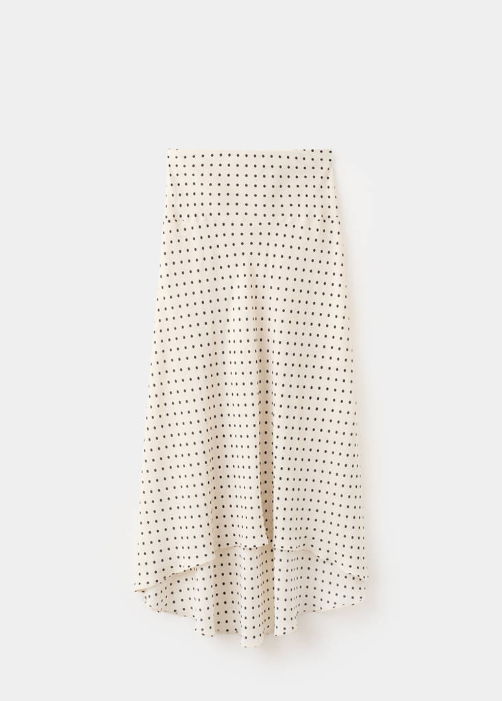 Polka dot skirt with asymmetric hem — Ecru