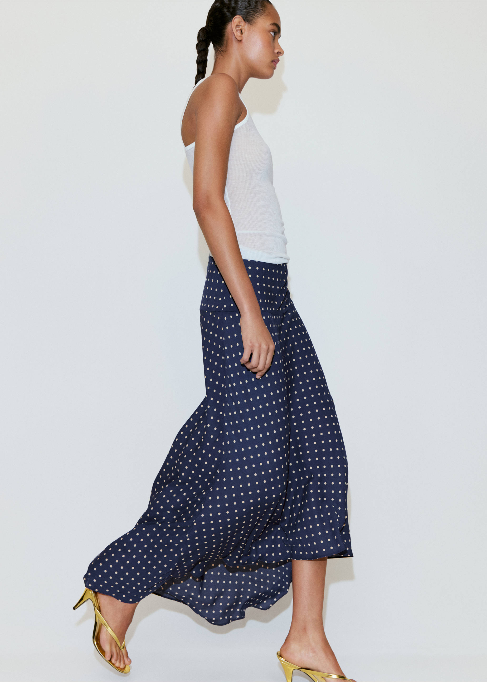 Long polka-dot skirt - General plane, Navy. Ref: 37061482-00.