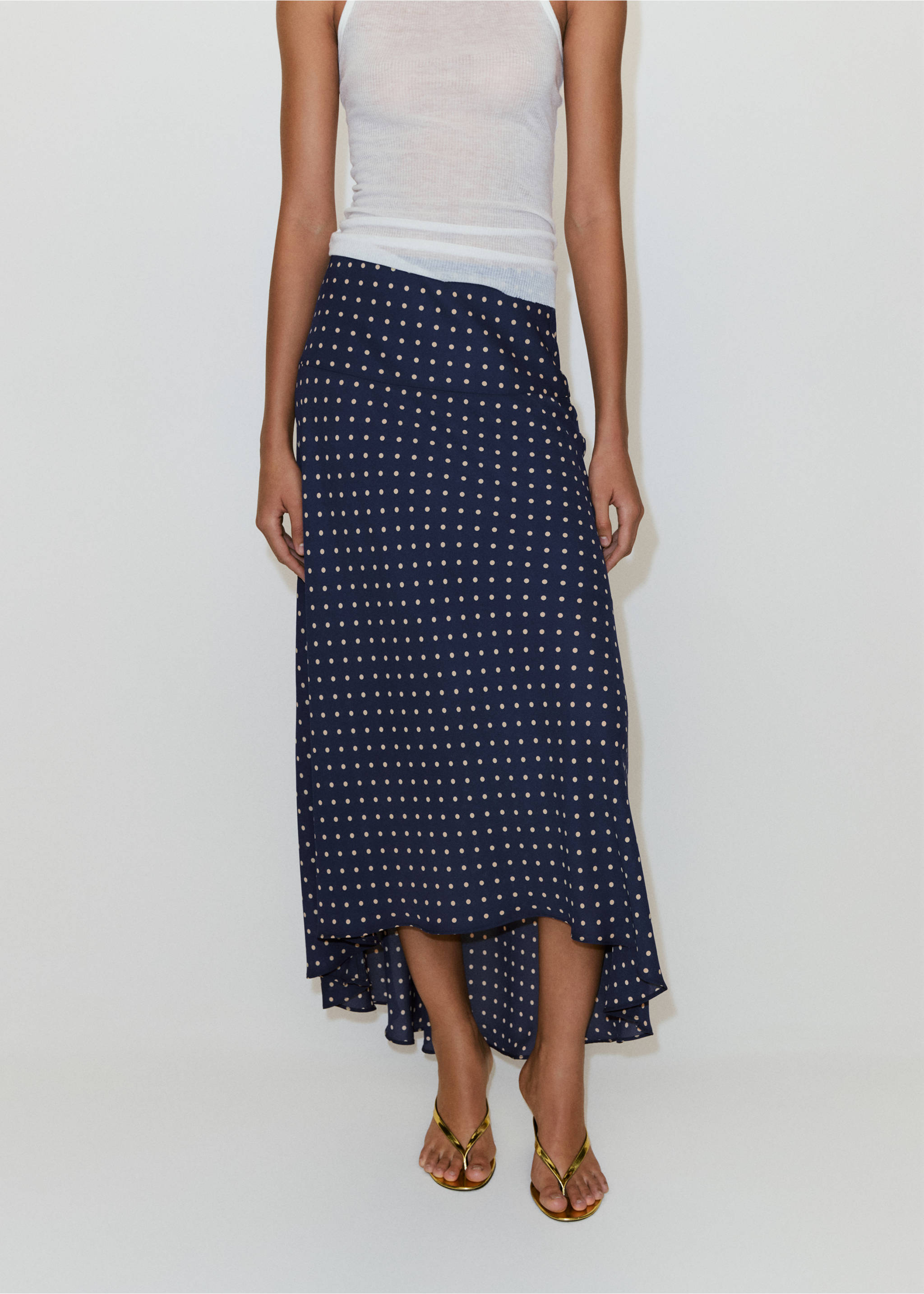 Long polka-dot skirt - Medium plane, Navy. Ref: 37061482-00.