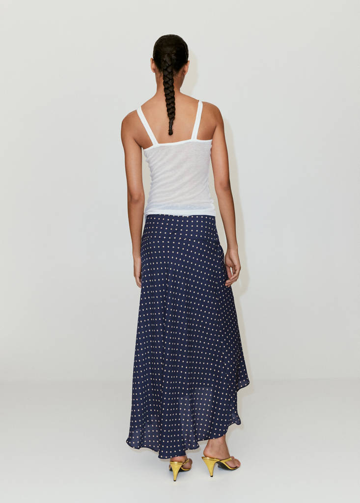 Polka dot skirt with asymmetric hem — Navy