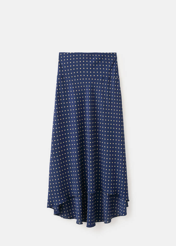 Polka dot skirt with asymmetric hem — Navy