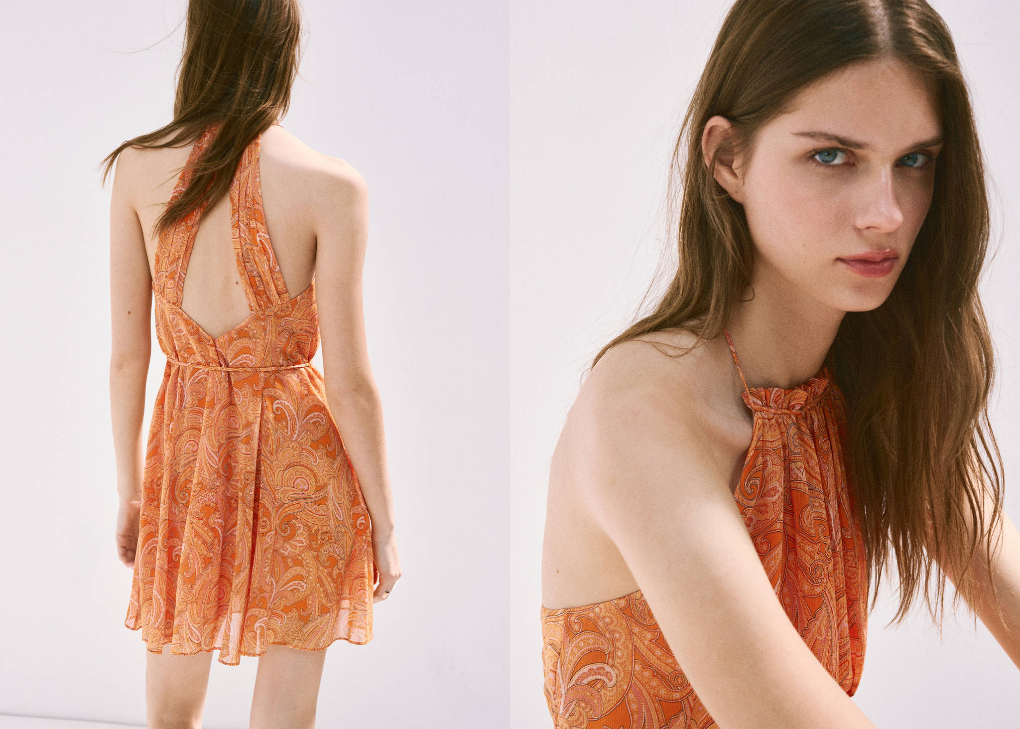Mango Şal desenli halter elbise görsel 8