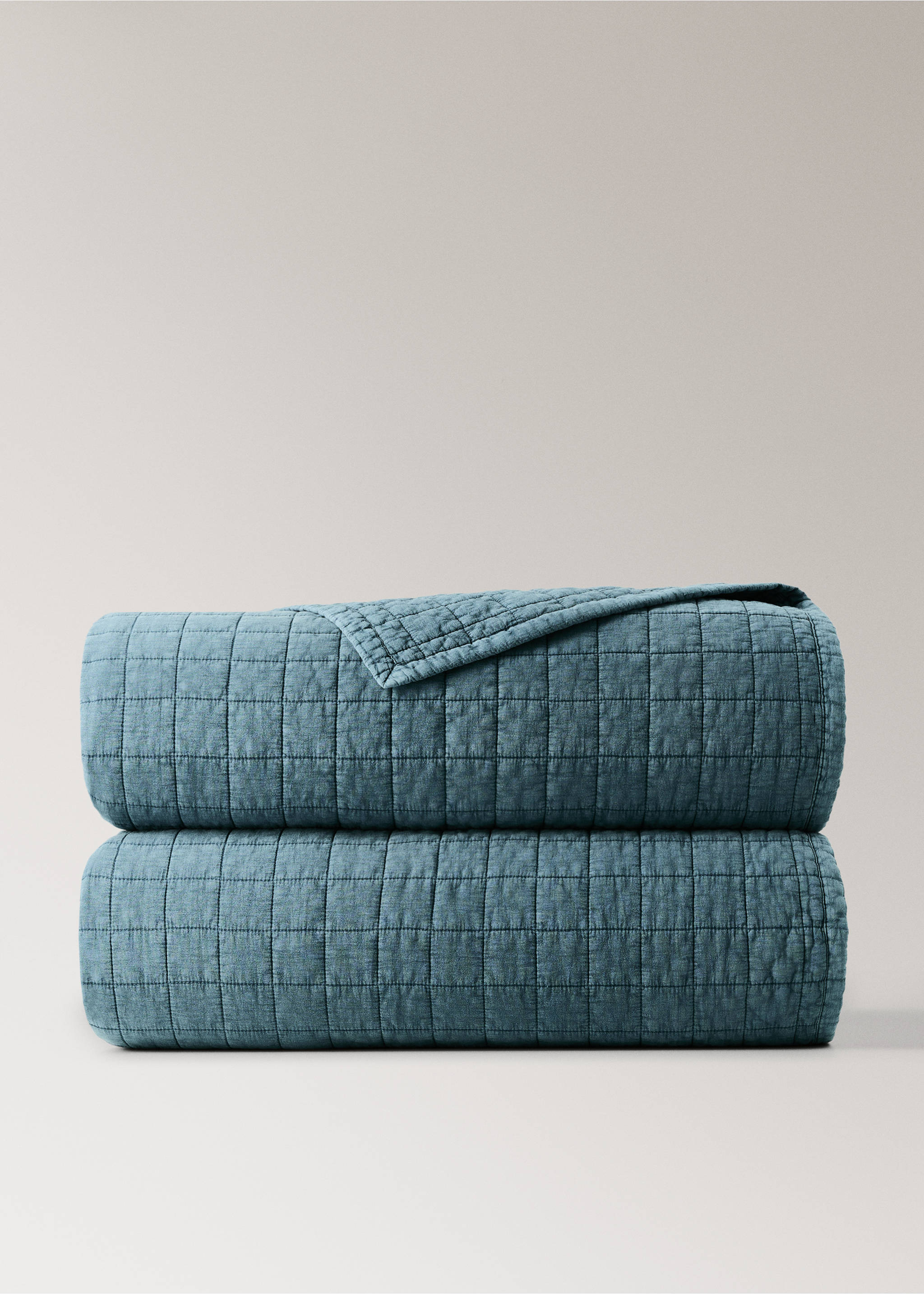 Cot bed quilt cotton quilted checks - Article without model, Prussian Blue. Ref: 37061485-00.