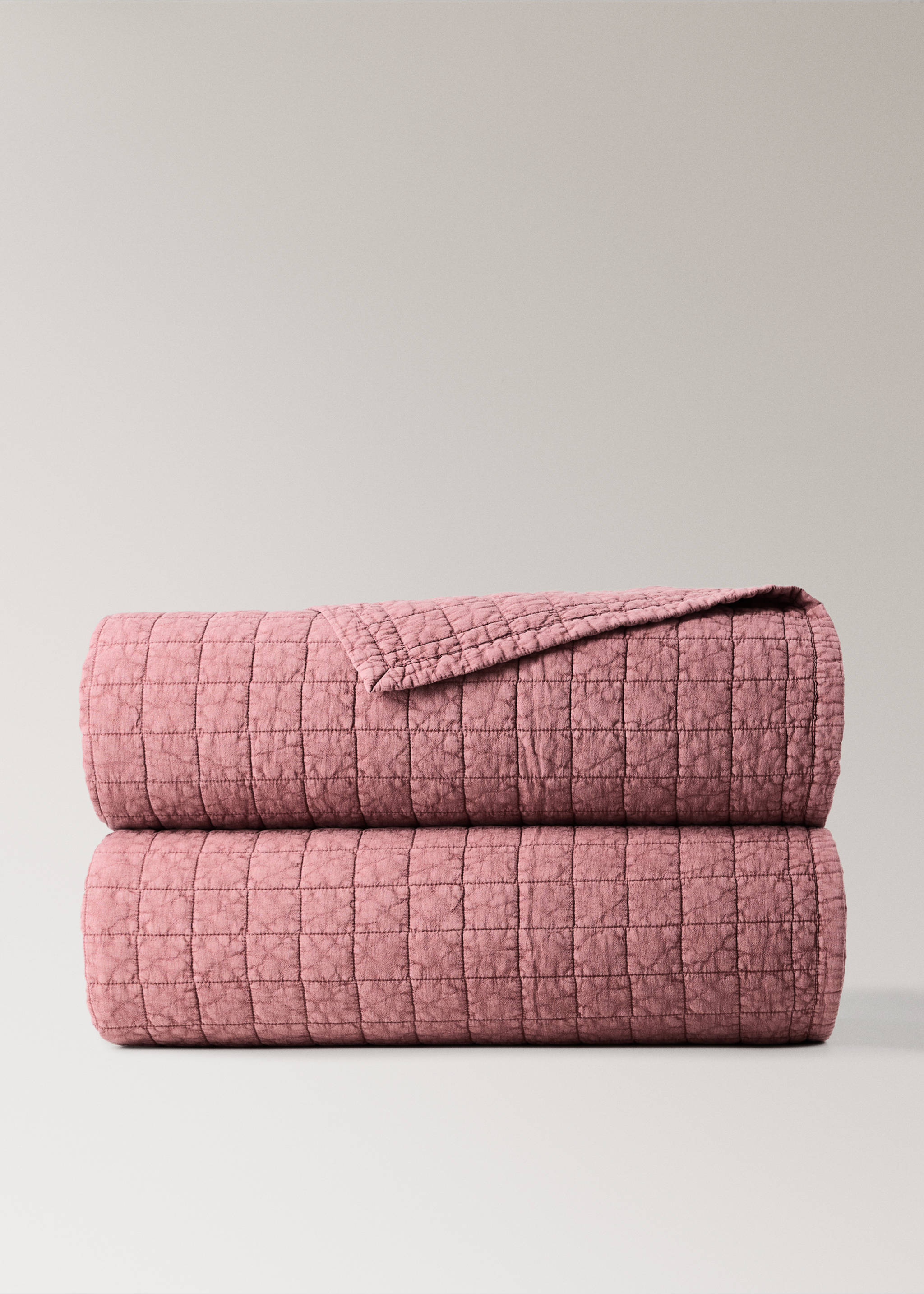 Cot bed quilt cotton quilted checks - Article without model, Coral Red. Ref: 37061485-00.