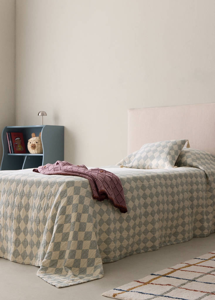 Kinder-Tagesdecke aus 100 % Jacquard-Baumwolle für 90/105-cm-Bett — Preußisch Blau
