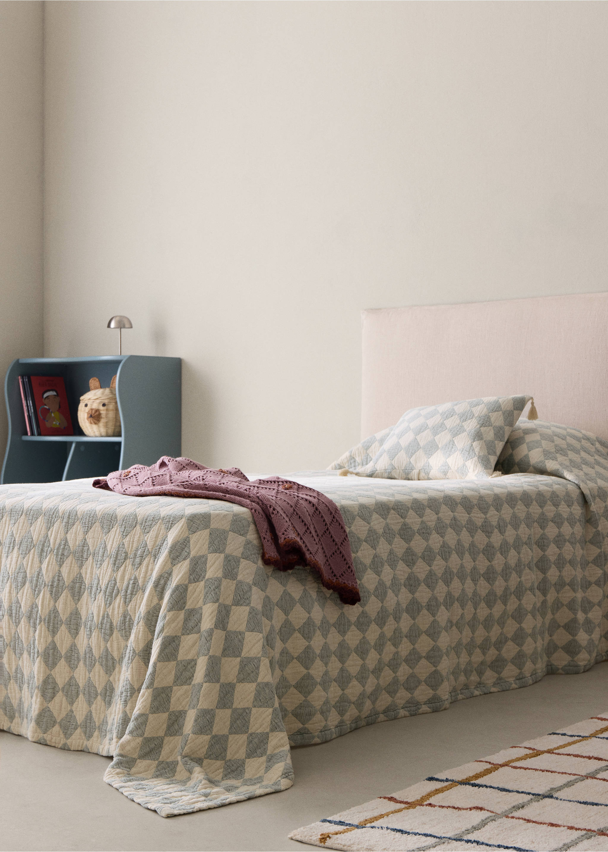 Children's 100% cotton jacquard bedspread for 90/105 cm bed - General plane, Prussian Blue. Ref: 37061486-00.