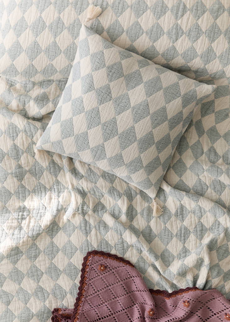 Kinder-Tagesdecke aus 100 % Jacquard-Baumwolle für 90/105-cm-Bett — Preußisch Blau