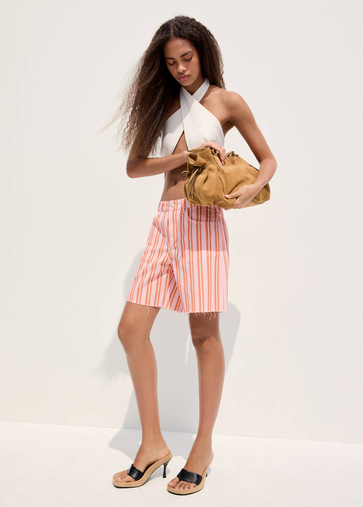 Straight-fit striped bermuda shorts — Orange