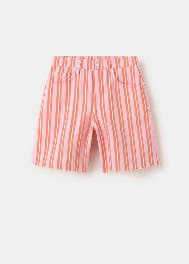 Straight-fit striped bermuda shorts — Orange