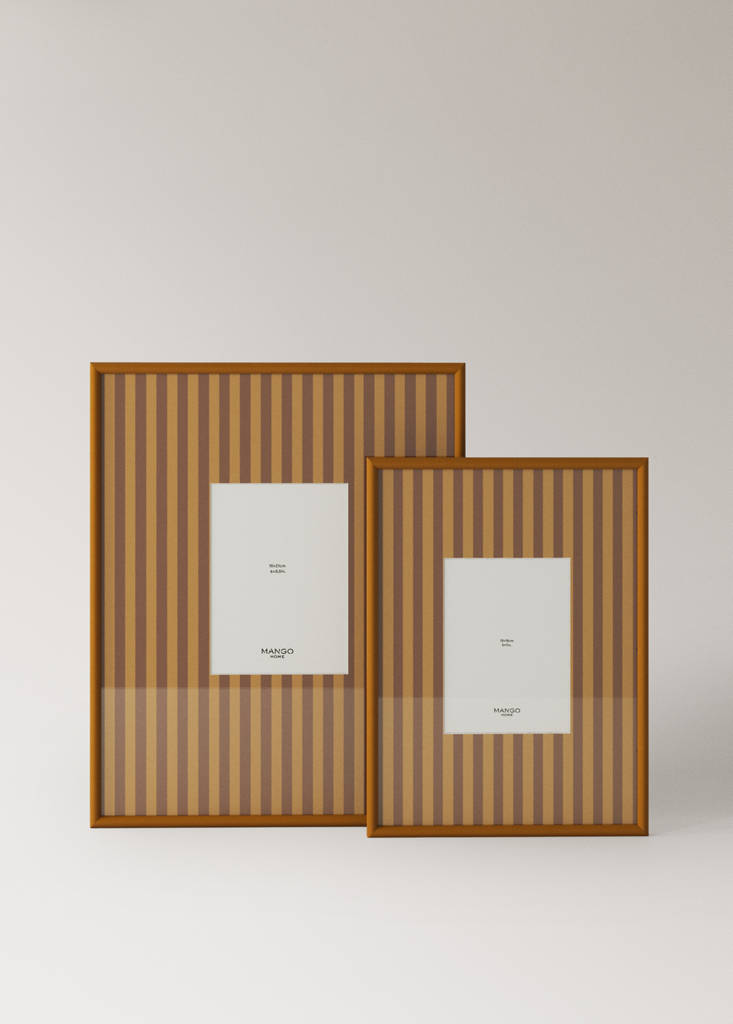 Medium striped wooden photo frame — Ochre