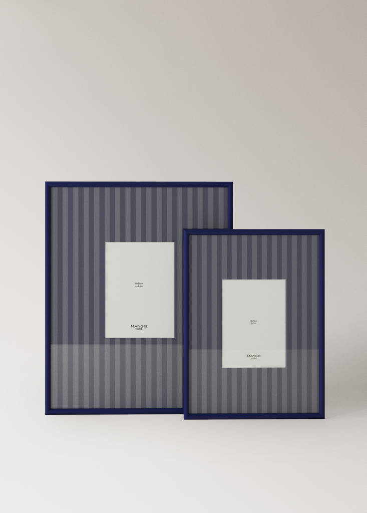 Medium striped wooden photo frame — Blue