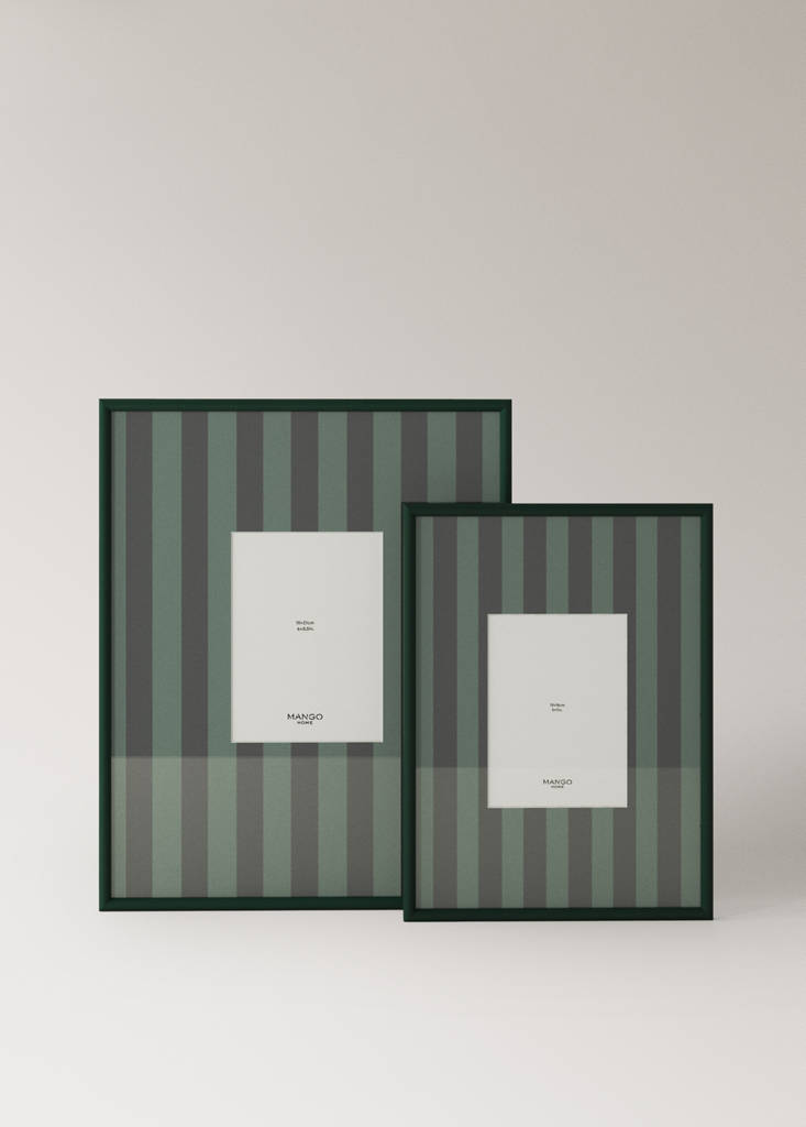Medium striped wooden photo frame — Petrol Blue