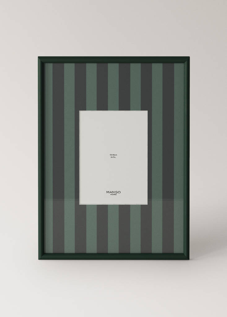 Medium striped wooden photo frame — Petrol Blue
