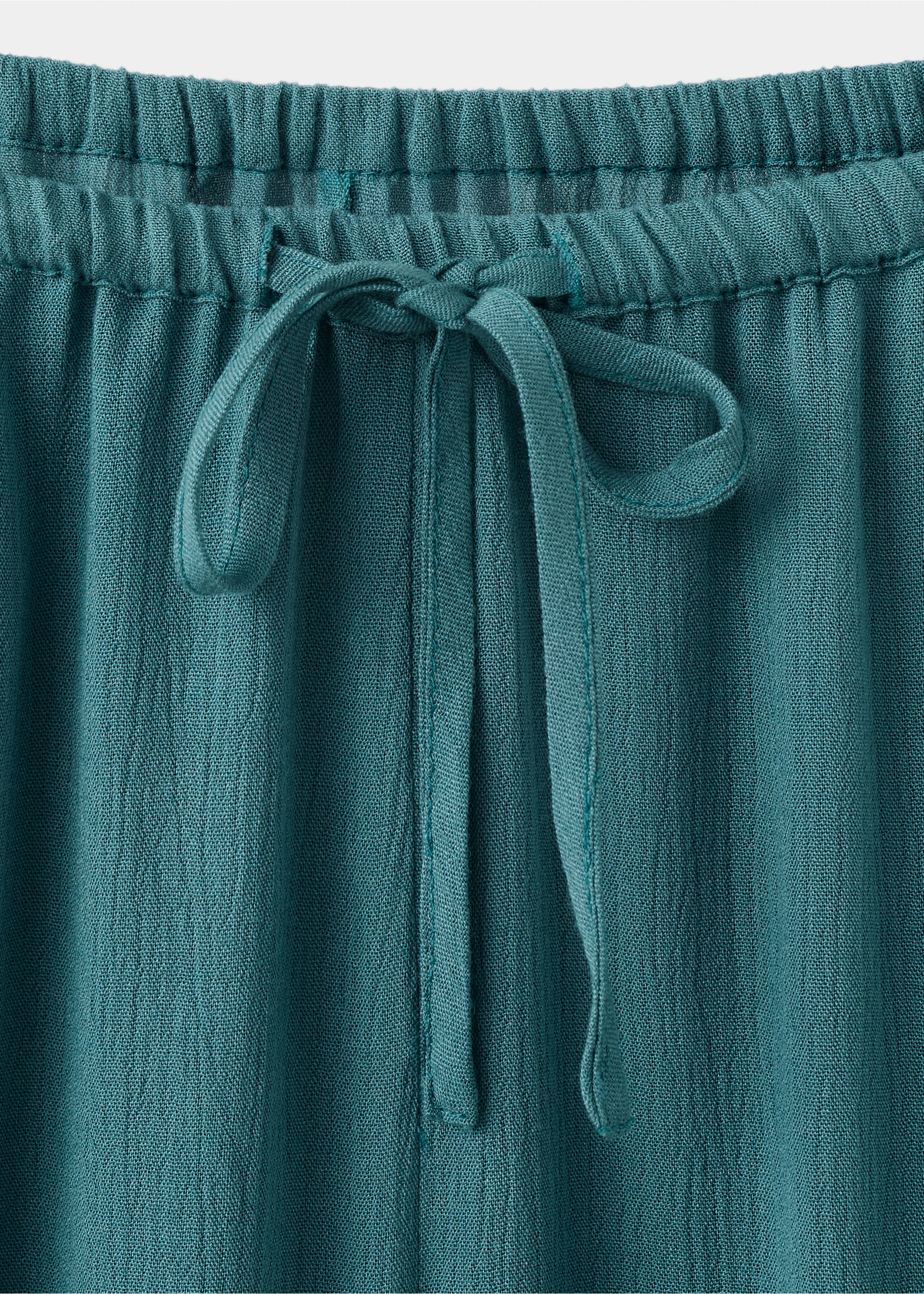 Chiffon trousers with embroidered details - Details of the article 8, Petrol Blue. Ref: 37061508-00.