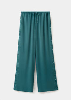 Chiffon trousers with embroidered details — Petrol Blue 4