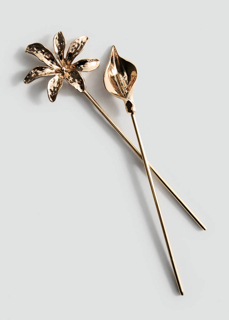 Metall-Haarspange mit Blumen — Gold