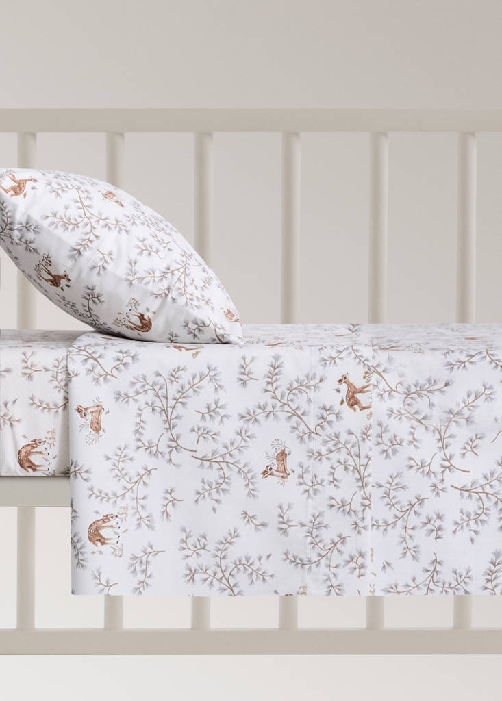 Printed 100% cotton cot top sheet — Grey