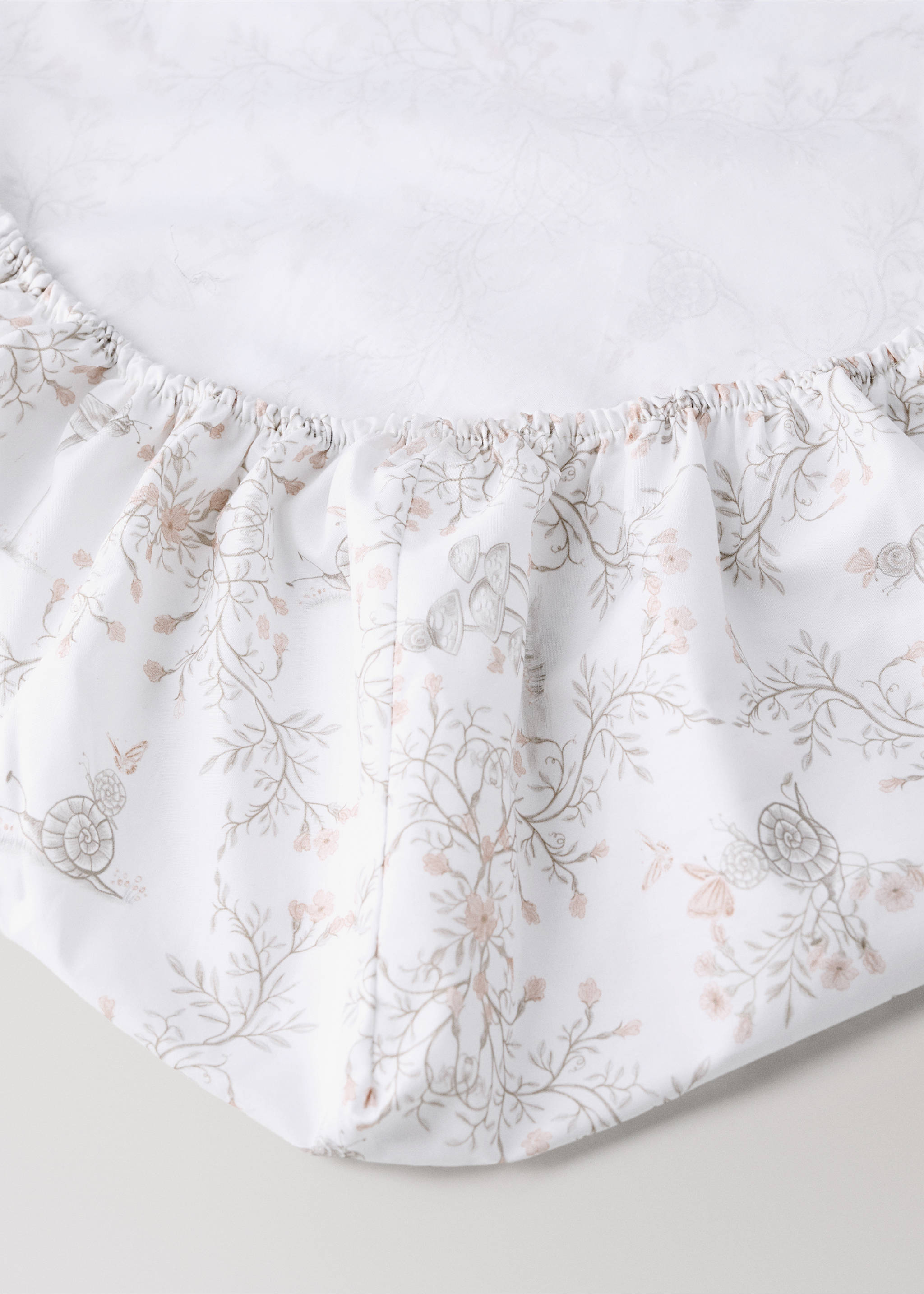 Printed 100% cotton percale cot fitted sheet - Details of the article 1, Nude. Ref: 37061523-00.