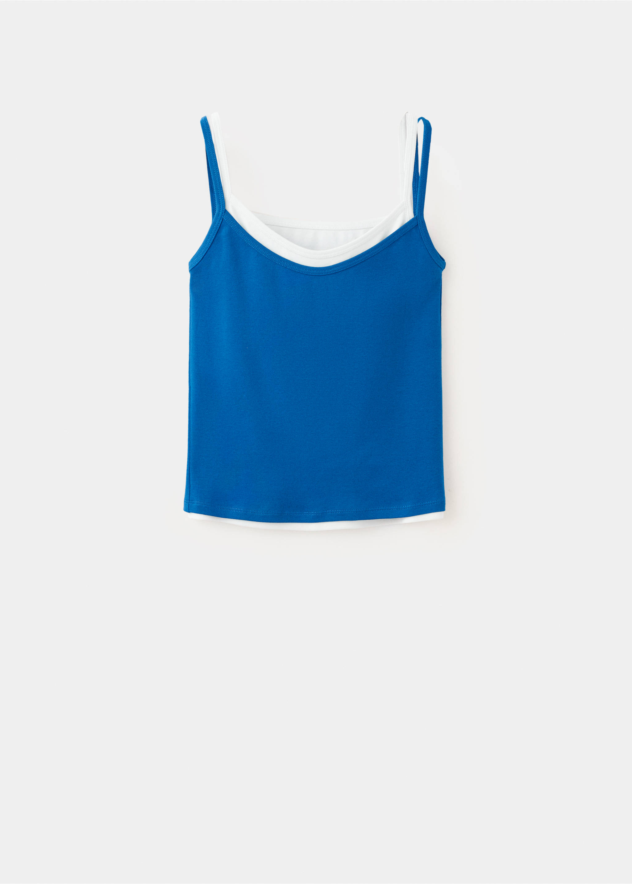 Blue double-layered camisole top with contrasting white inner layer., Blue. Ref: 37061528-00.