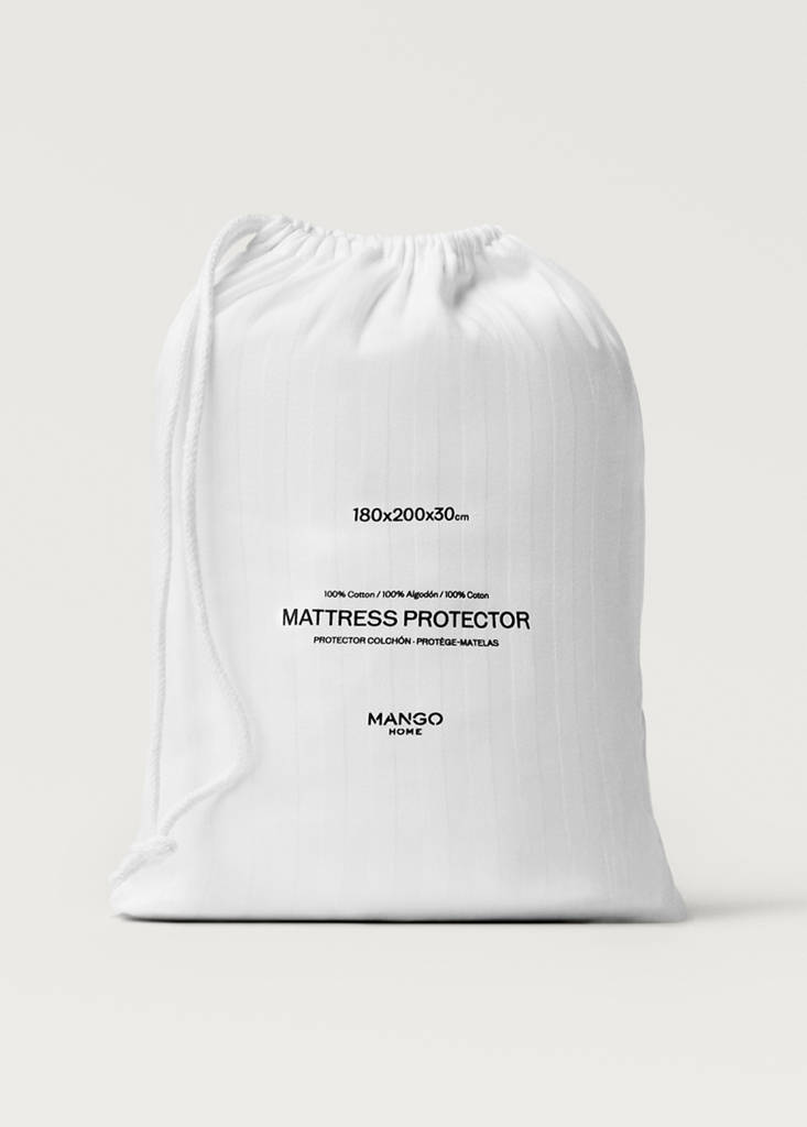 Matratzenschoner aus Baumwollsatin mit Streifenmuster, 150 cm Bett — Weiß