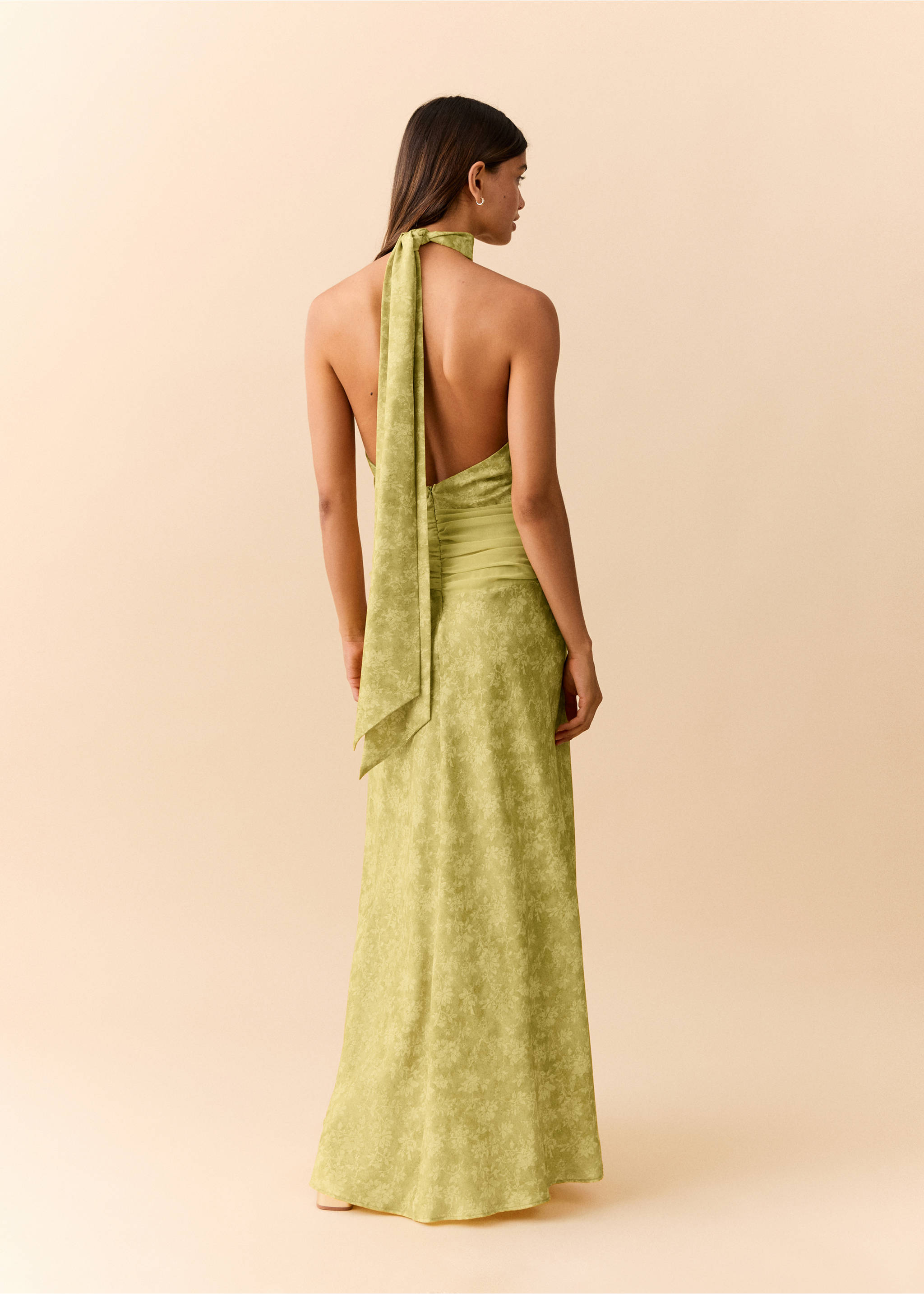 Halter-neck open-back dress - Reverse of the article, Lime. Ref: 37061541-00.
