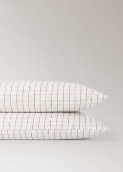 Two 200 thread count cotton pillowcases checked 50 x 75 cm — Cognac 3